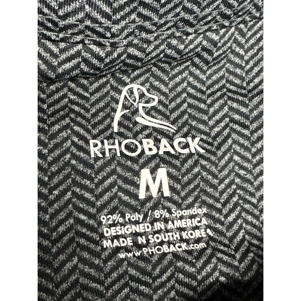 Rhoback M Black Gray Chevron Herring Bones Polo Shirt Athleisure Relax Golf - Picture 3 of 10